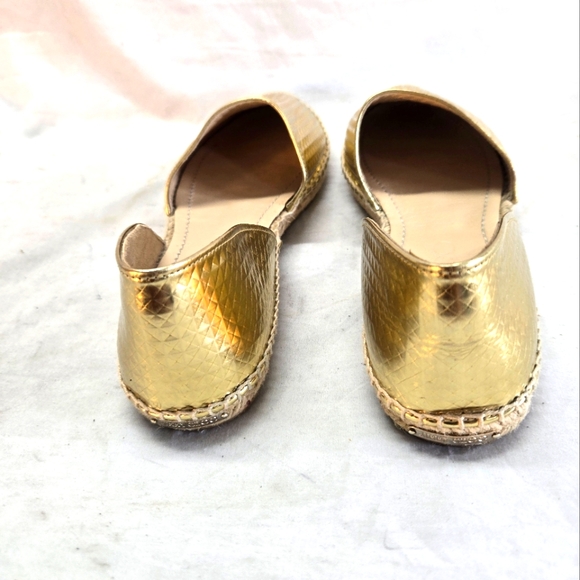 Jimmy Choo 39 Dreya Gold Cubed Mirror D'Orsay Leather Espadrille Flat Shoe EUC - Picture 6 of 8
